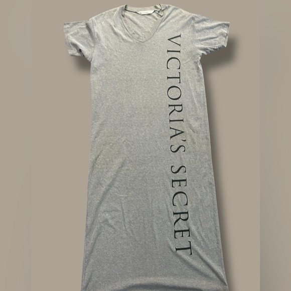Y2K Victoria's Secret Heather Gray Cotton V-Neck Maxi Lounge Dress - Picture 1 of 8